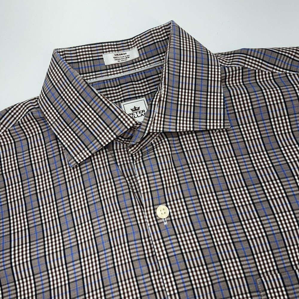 Peter Millar Button Up Long Sleeve Pocket Shirt Men’s M Brown Blue Check